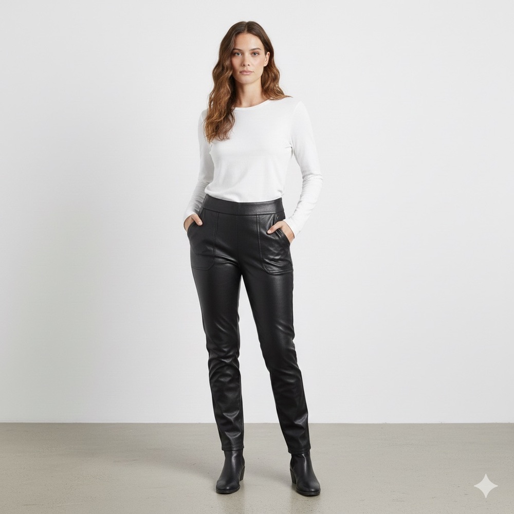 Spanx Sz 1XL Faux Vegan Leather Black Leggings Pants